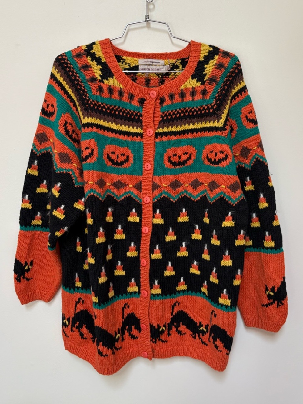 Vintage Lauren Hanson Hand Knit Halloween Sweater Size Large